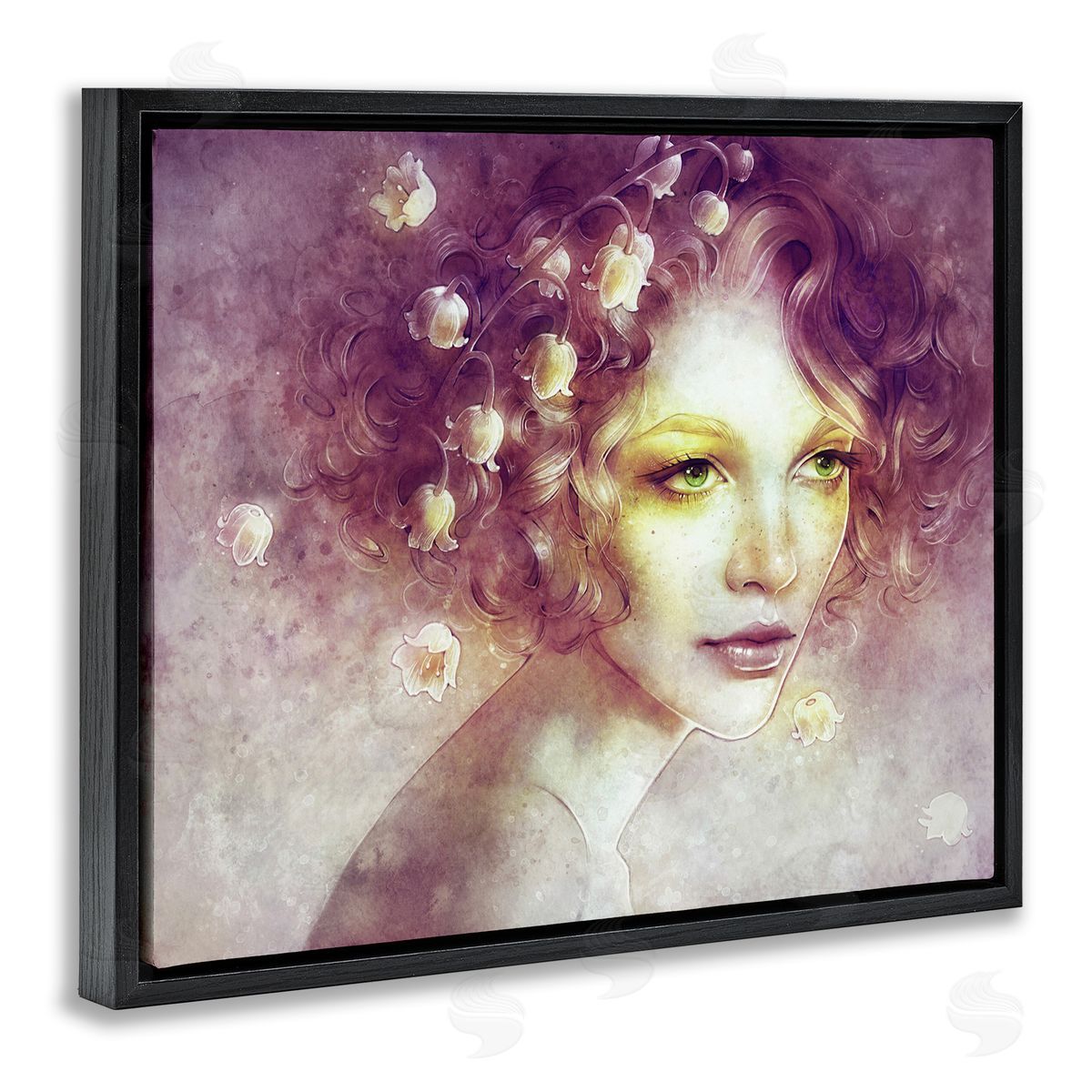 Anna Dittman Lily Of Valley Flower Blossom Hair Woman Yellow  Black Floating Frame Canvas Wall Art Print