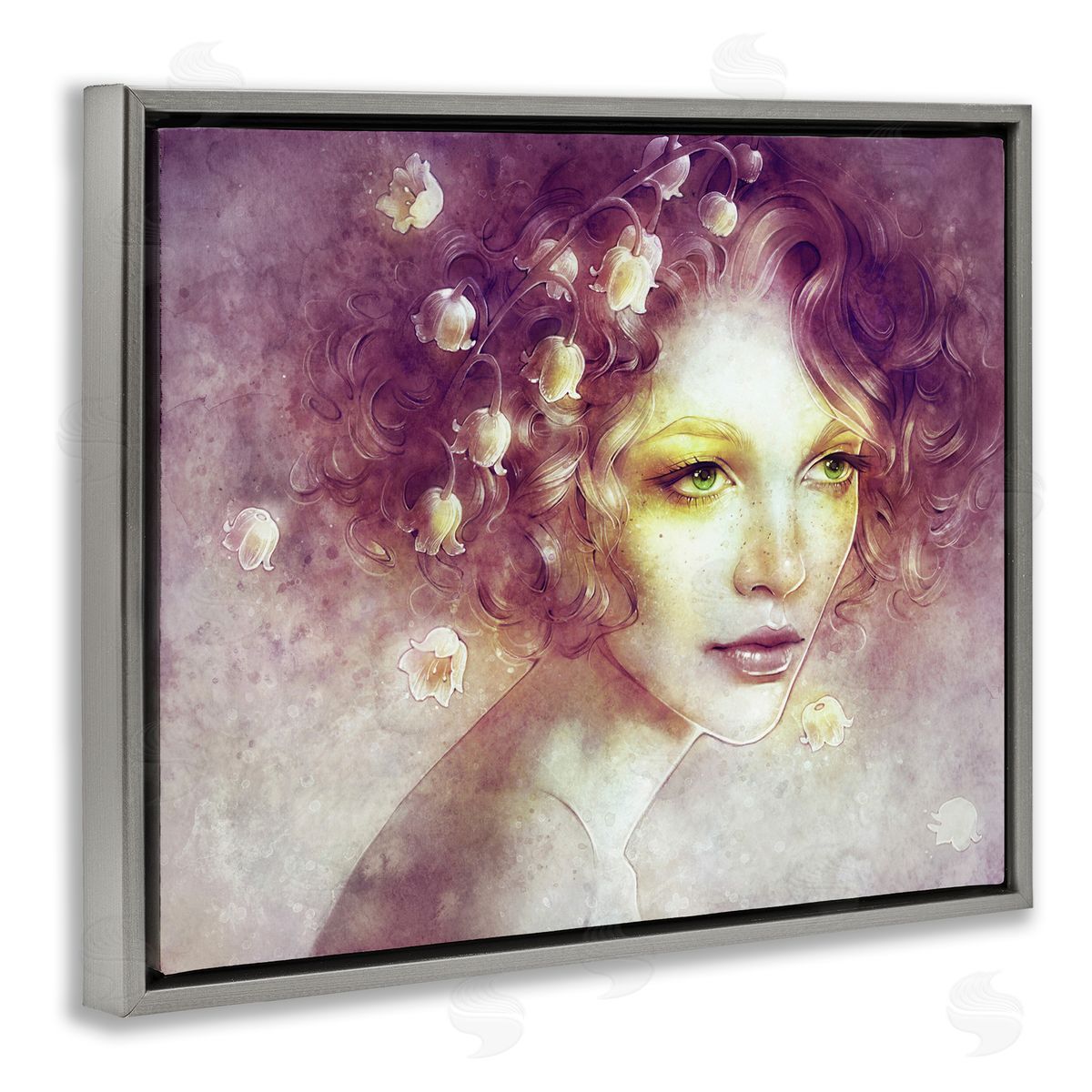 Anna Dittman Lily Of Valley Flower Blossom Hair Woman Yellow  Gray Floating Frame Canvas Wall Art Print