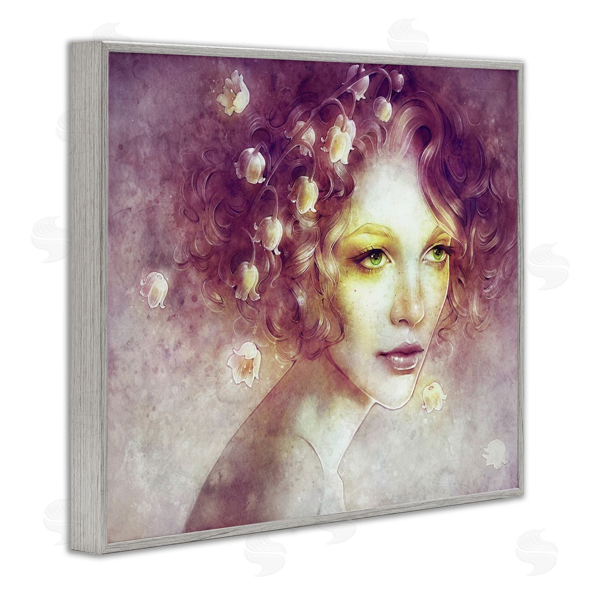Anna Dittman Lily Of Valley Flower Blossom Hair Woman Yellow  Gray Framed Giclee Wall Art Print