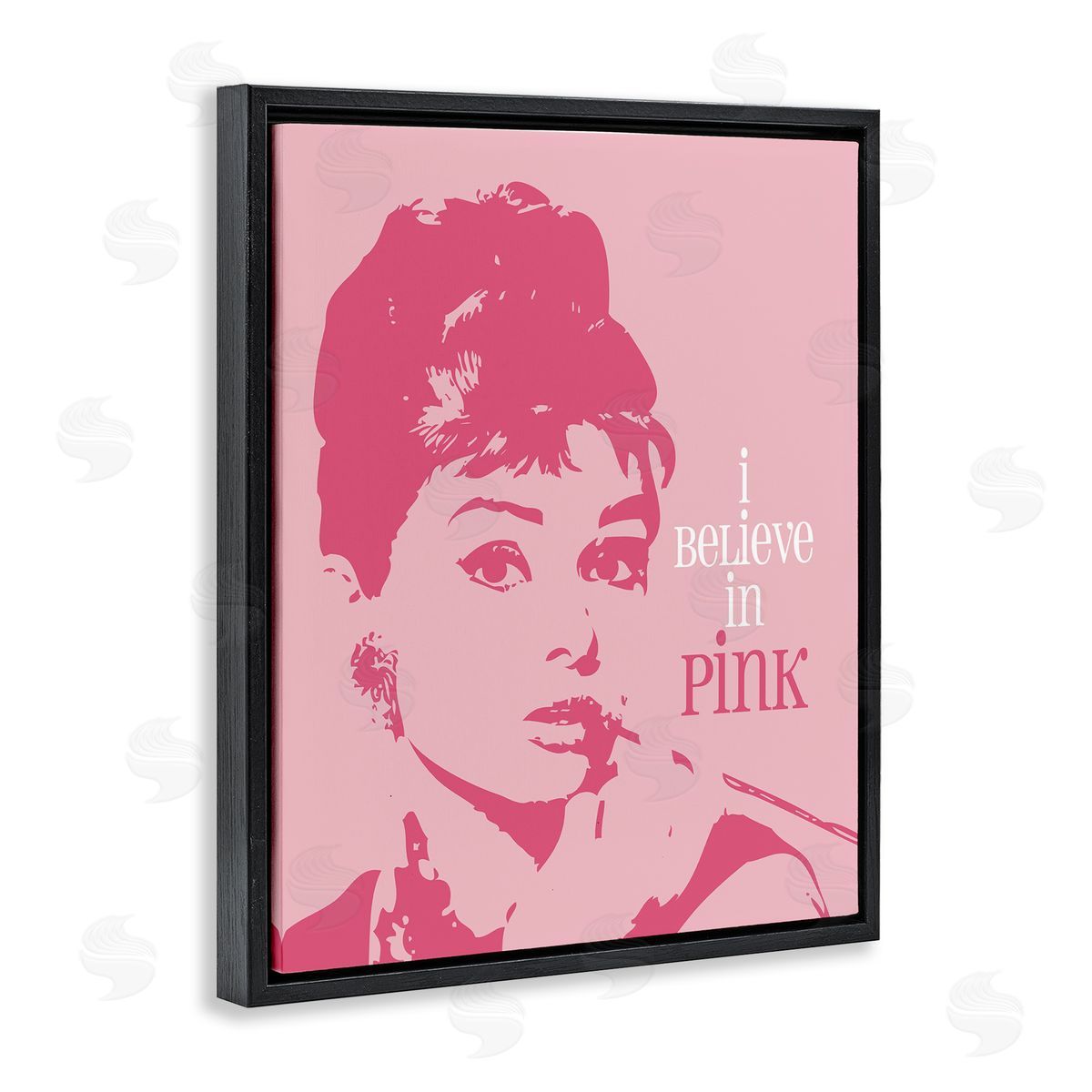 Amy Brinkman Believe In Pink Audrey Hepburn Actress Text  Black Floating Frame Canvas Wall Art Print