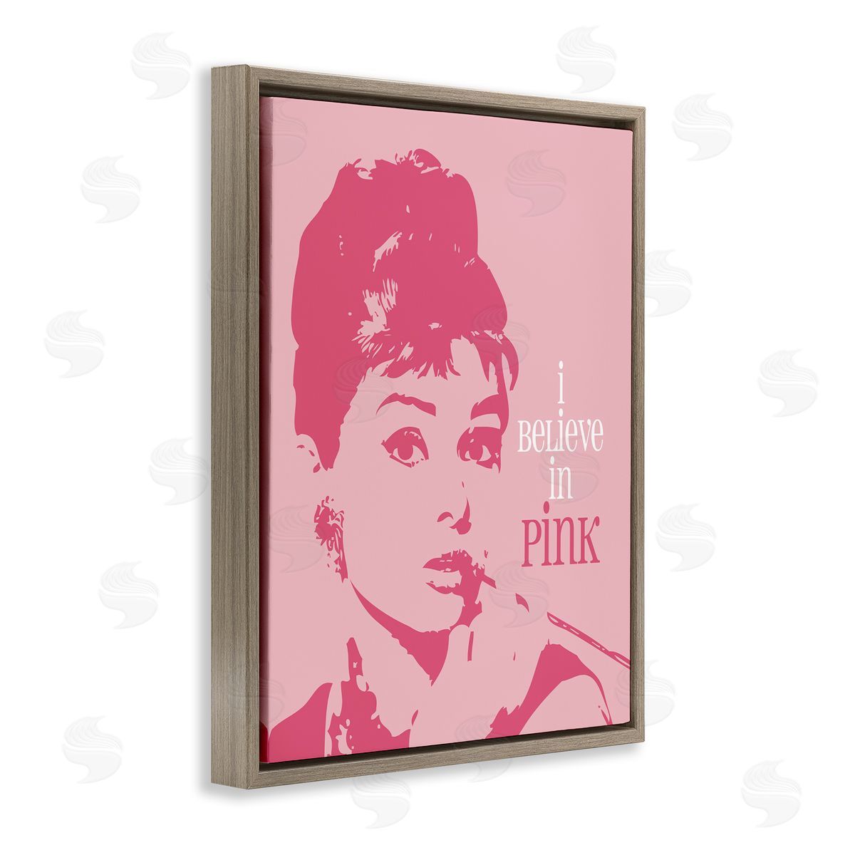 Amy Brinkman Believe In Pink Audrey Hepburn Actress Text  Brown Floating Frame Canvas Wall Art Print