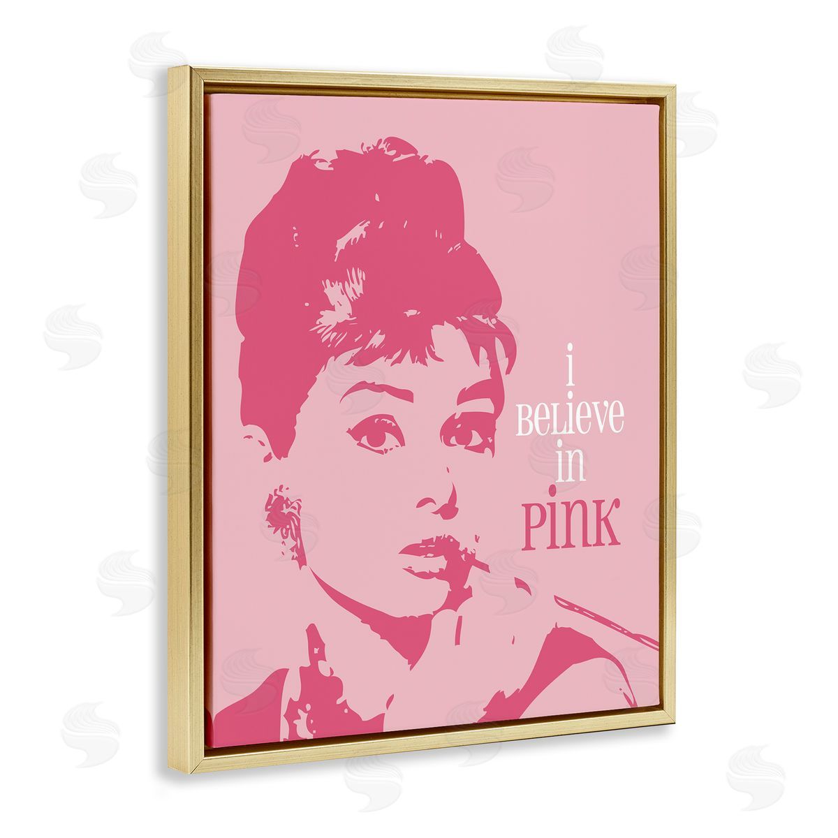 Amy Brinkman Believe In Pink Audrey Hepburn Actress Text  Gold Floating Frame Canvas Wall Art Print