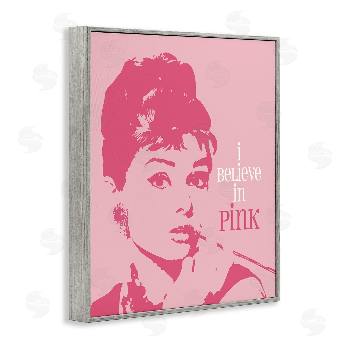 Amy Brinkman Believe In Pink Audrey Hepburn Actress Text  Gray Framed Giclee Wall Art Print