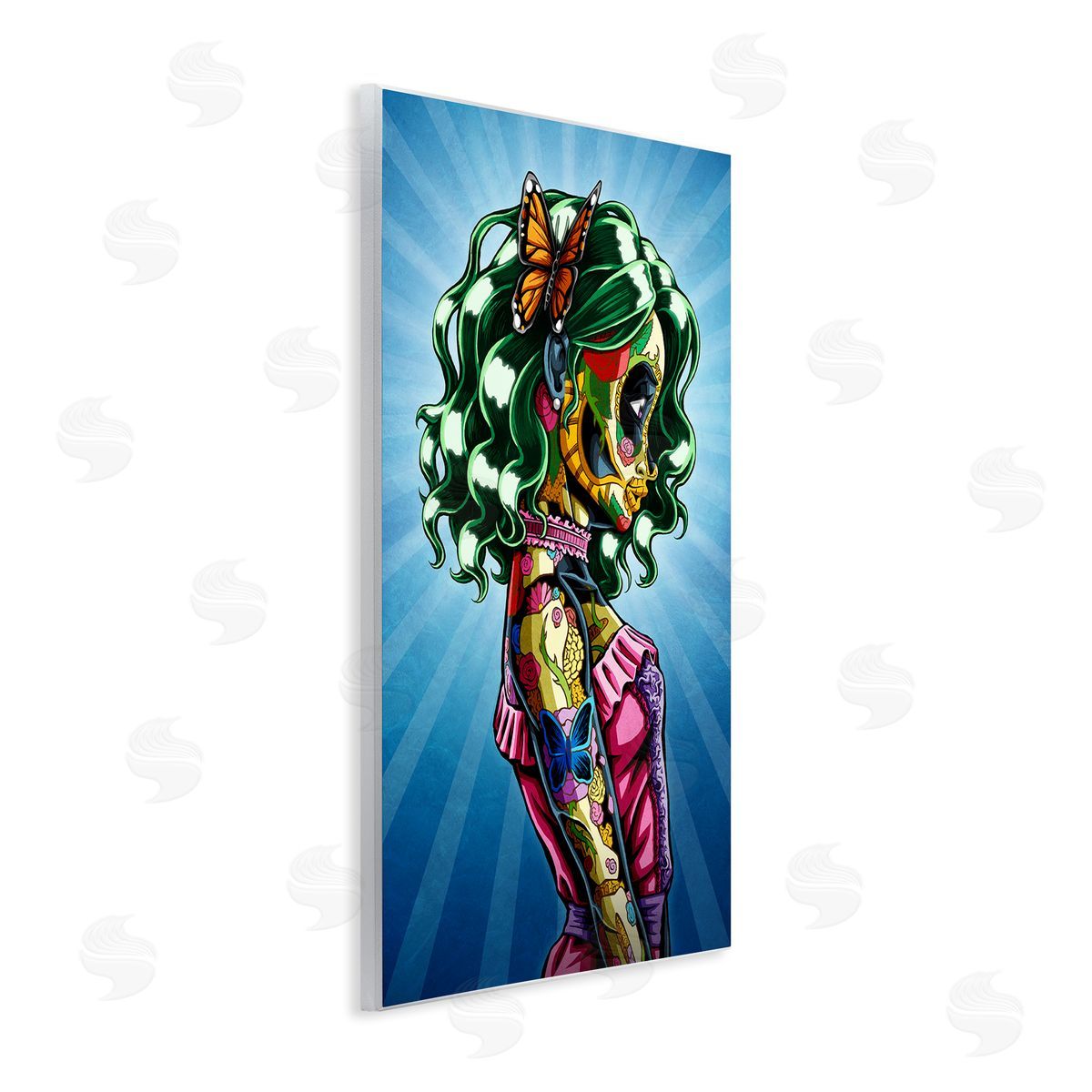 Nicholas Ivins Bold Detailed Tattooed Girl Green Hair Butterfly  Wall Plaque Art Print