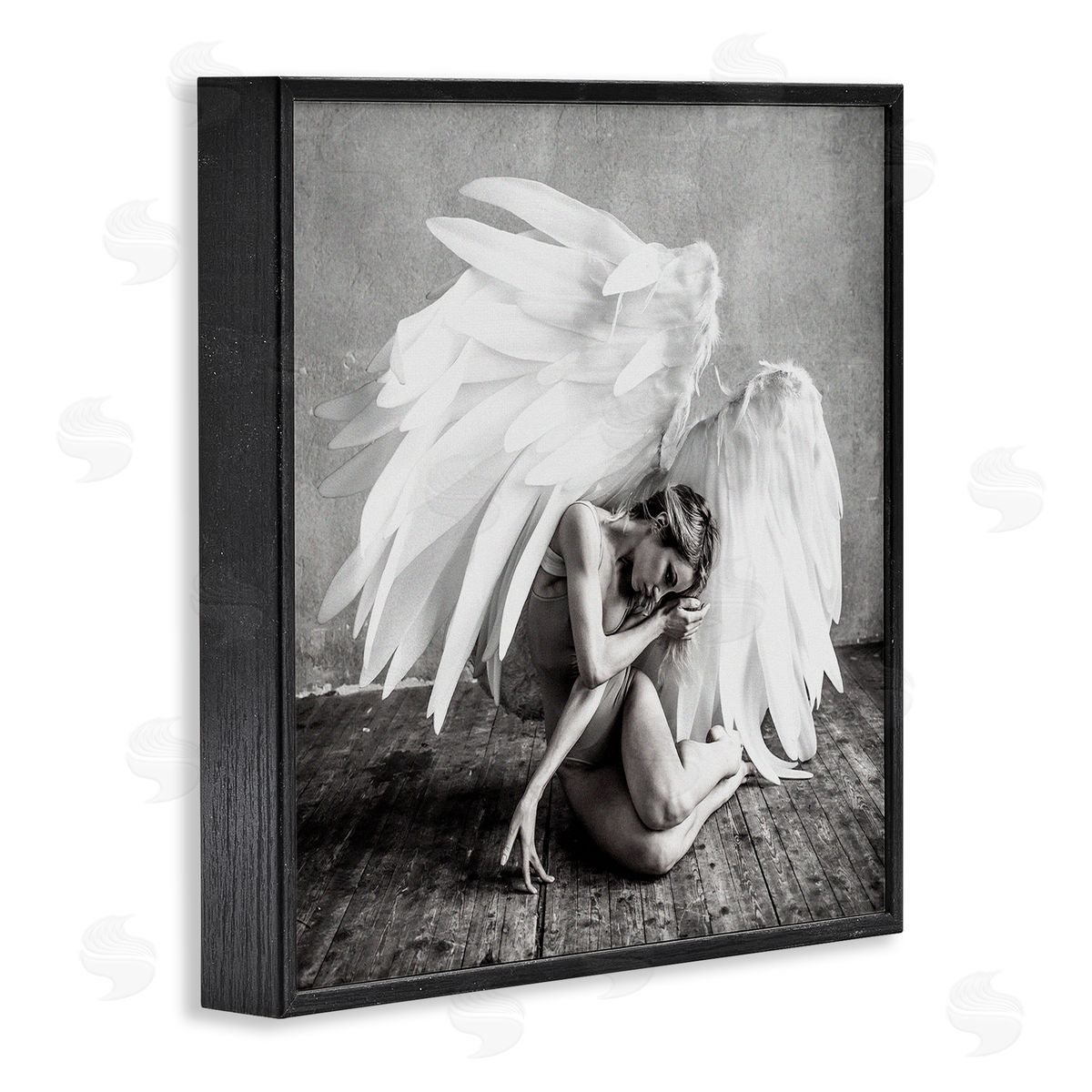 Incado Magical White Angel Wings Woman Monochrome Photography  Black Framed Glicee Wall Art Print