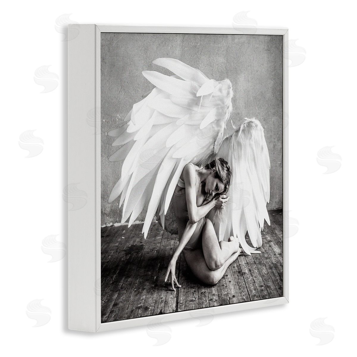 Incado Magical White Angel Wings Woman Monochrome Photography  White Framed Glicee Wall Art Print