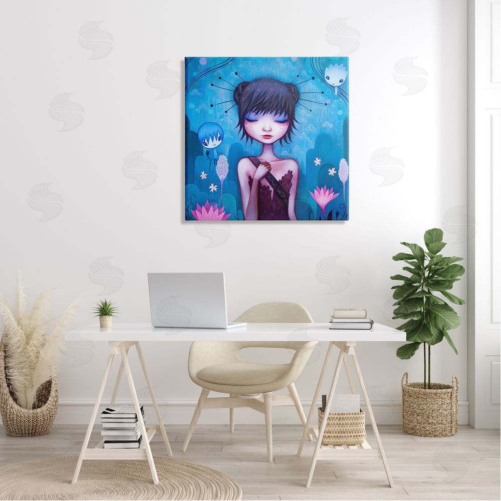 Jeremiah Ketner Girl Pink Flower Blossoms Garden Fairies Blue Scenery  Canvas Wall Art in Room