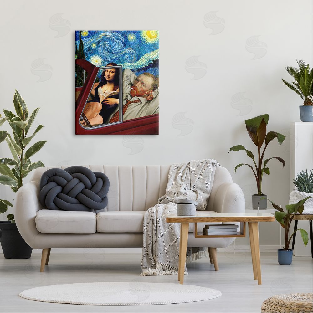 Barry Kite Van Gogh & Mona Lisa Driving Starry Night Sky  Canvas Wall Art Print in Room