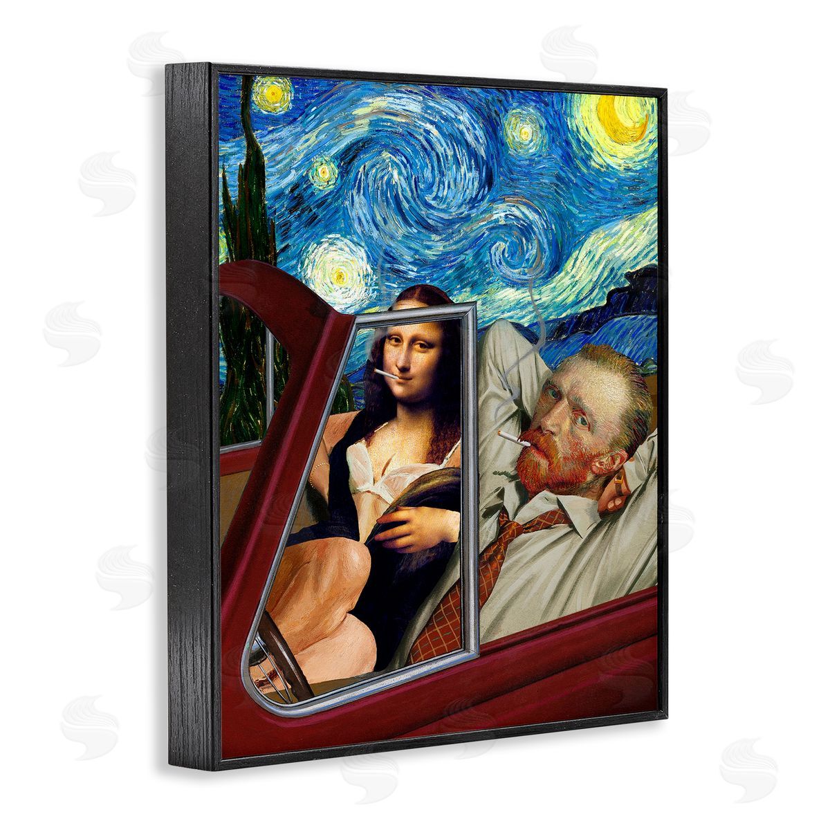 Barry Kite Van Gogh & Mona Lisa Driving Starry Night Sky  Black Framed Giclee Wall Art Print