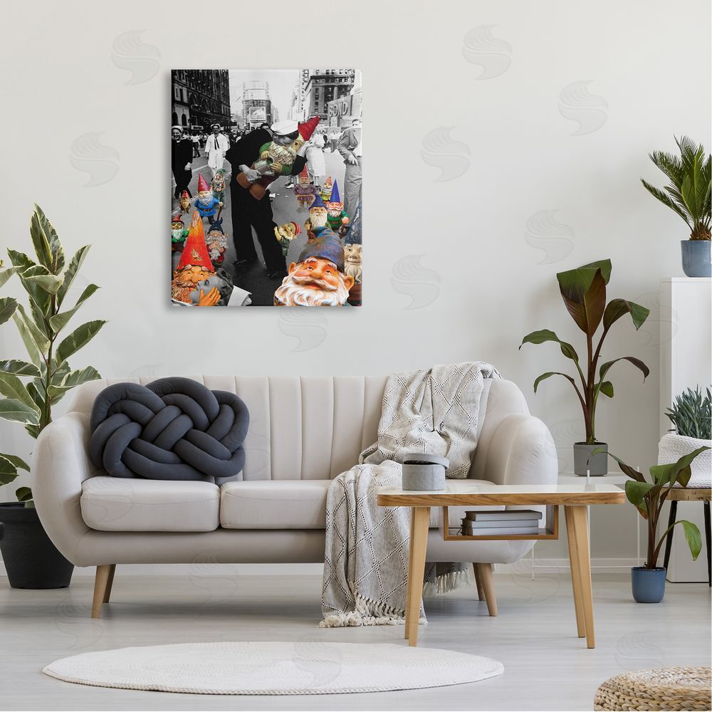 Barry Kite Classic Kissing Sailor Urban Photograph Whimsical Gnomes  Canvas Wall Art Print in Room
