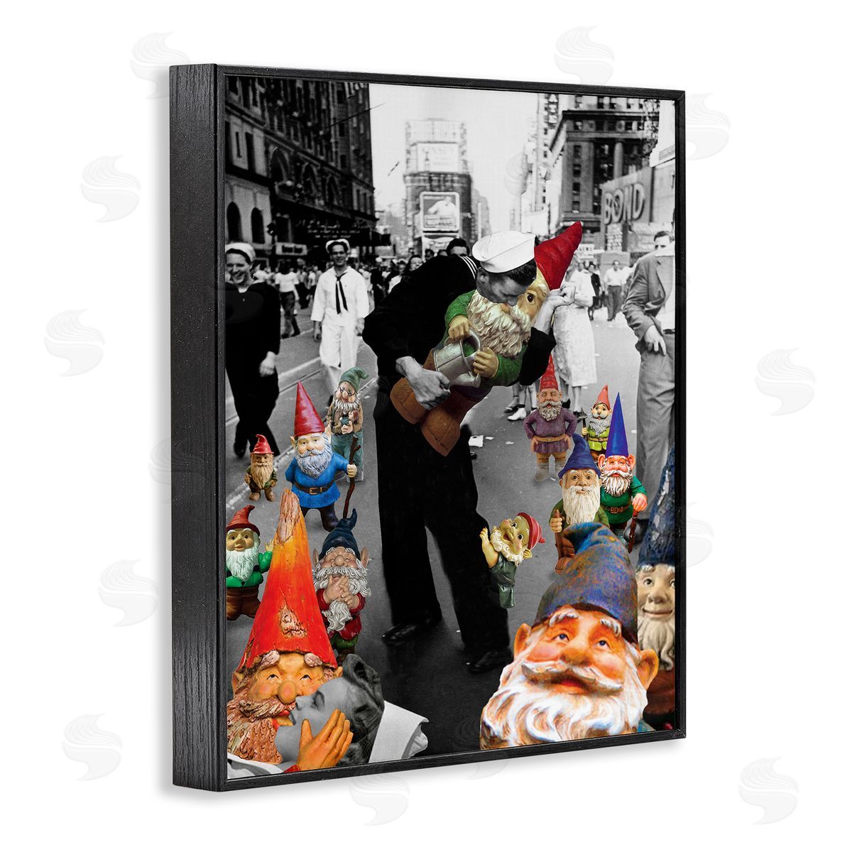 Barry Kite Classic Kissing Sailor Urban Photograph Whimsical Gnomes  Black Framed Giclee Wall Art Print