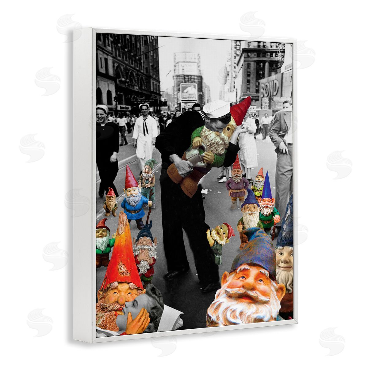Barry Kite Classic Kissing Sailor Urban Photograph Whimsical Gnomes  White Framed Giclee Wall Art Print