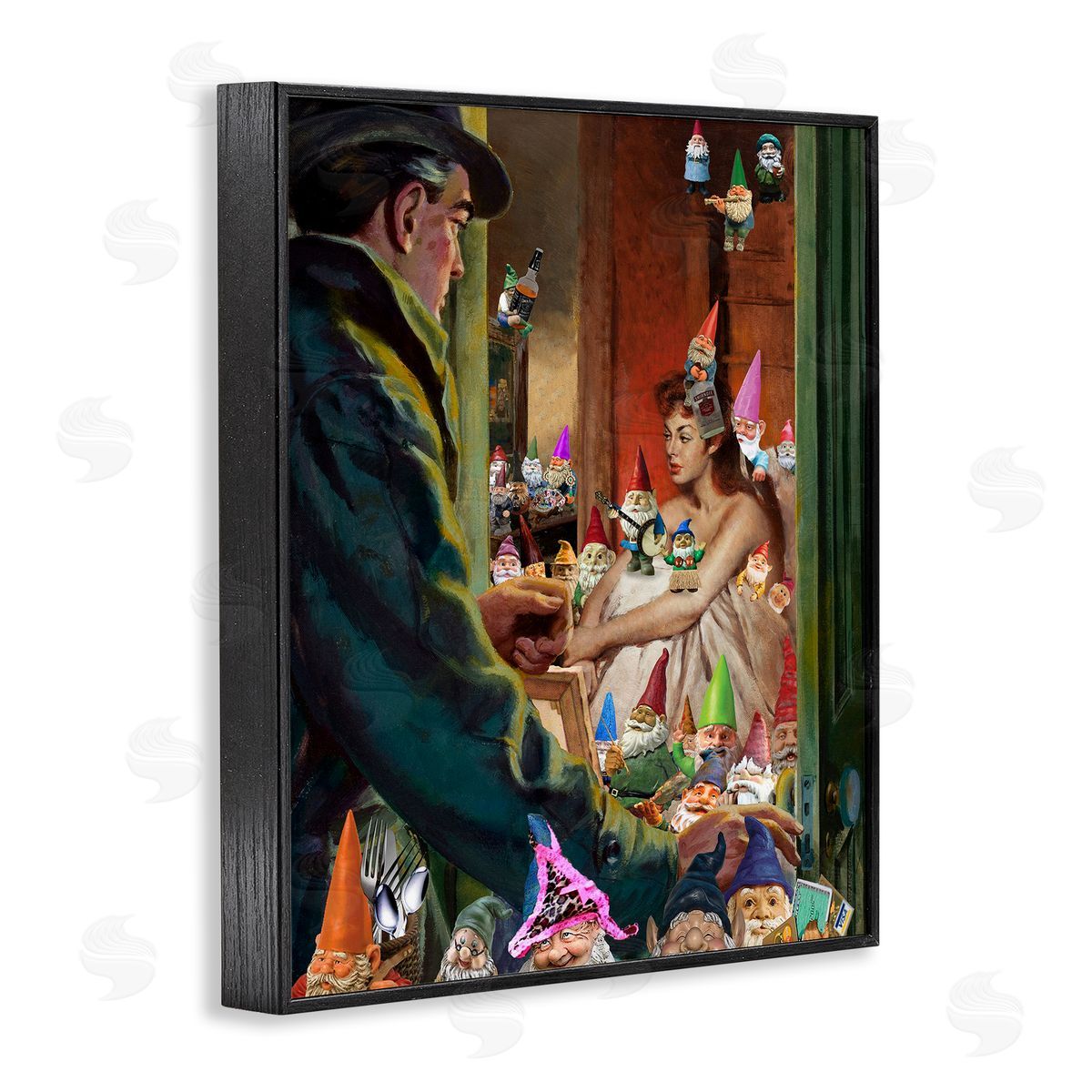 Barry Kite Traditional Painting People Humorous Vivid Garden Gnomes  Black Framed Giclee Wall Art Print