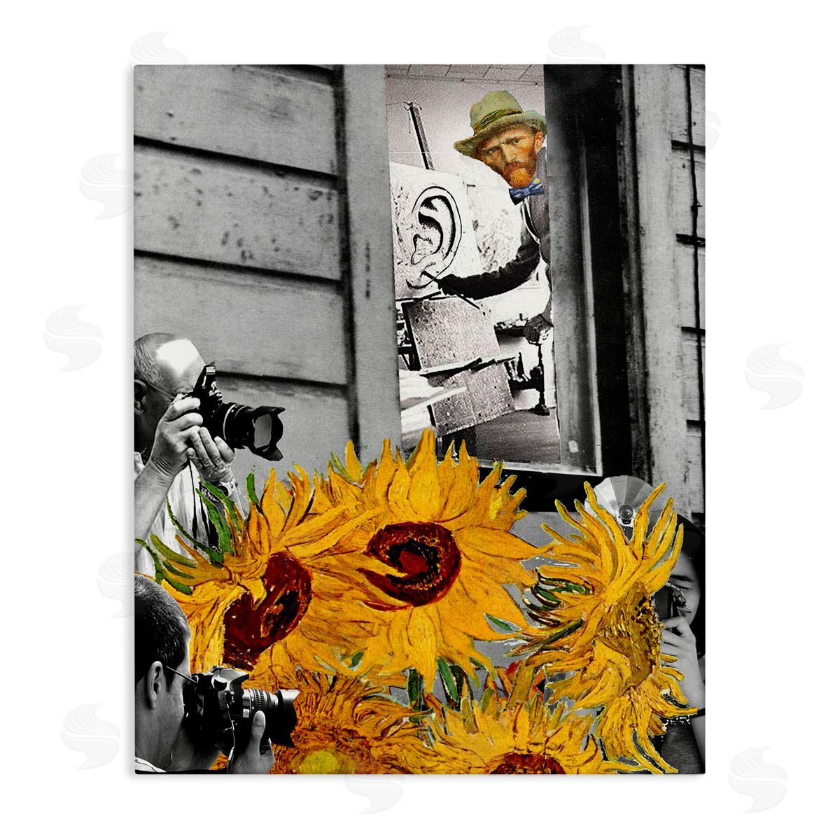 Barry Kite Classic Van Gogh Sunflowers & Paparazzi Painting  Stretched Canvas Wall Art Print