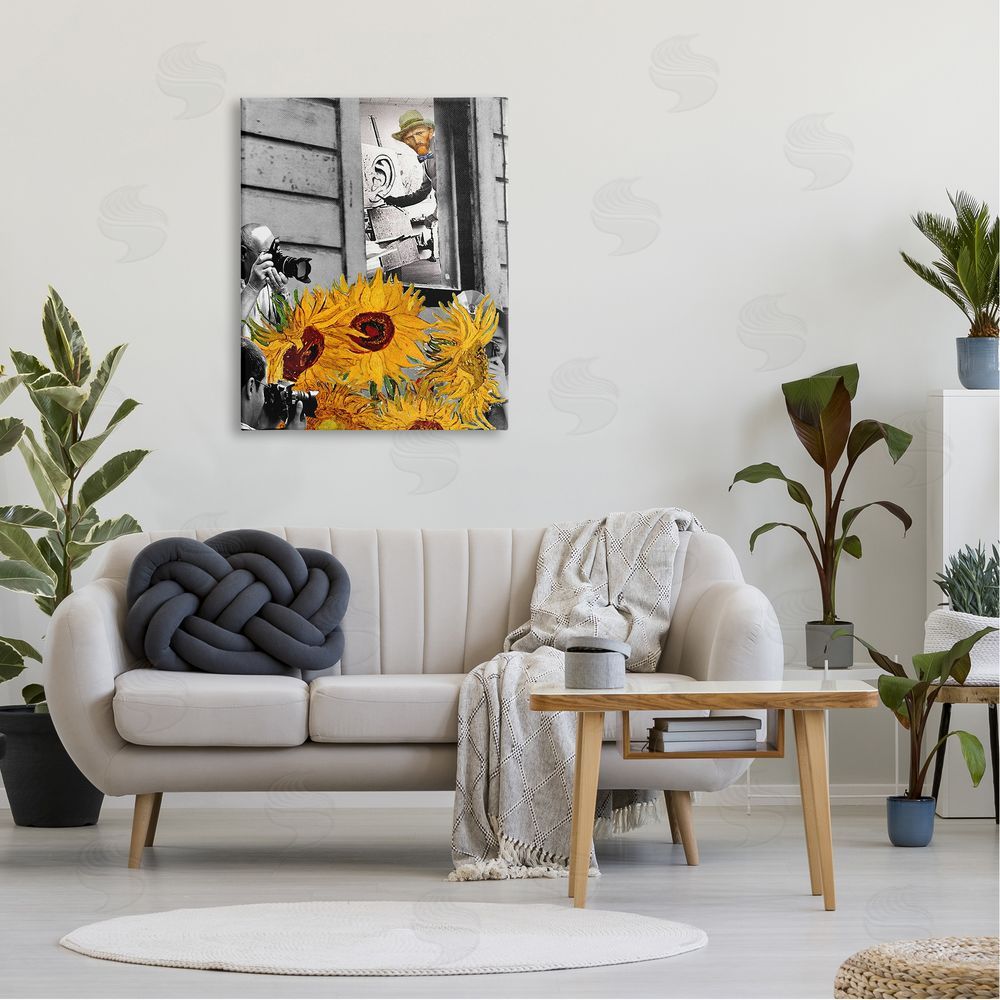 Barry Kite Classic Van Gogh Sunflowers & Paparazzi Painting  Canvas Wall Art Print in Room