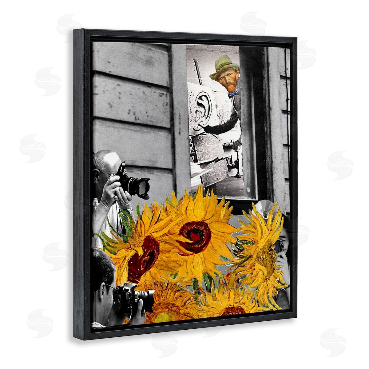 Barry Kite Classic Van Gogh Sunflowers & Paparazzi Painting  Black Floating Frame Canvas Wall Art Print
