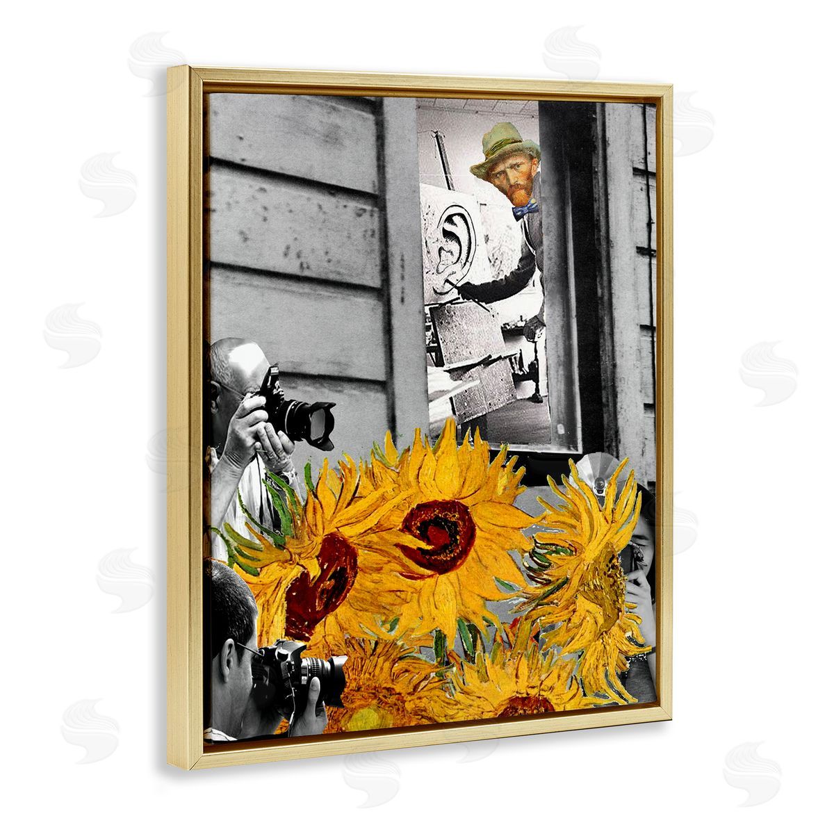 Barry Kite Classic Van Gogh Sunflowers & Paparazzi Painting  Gold Floating Frame Canvas Wall Art Print