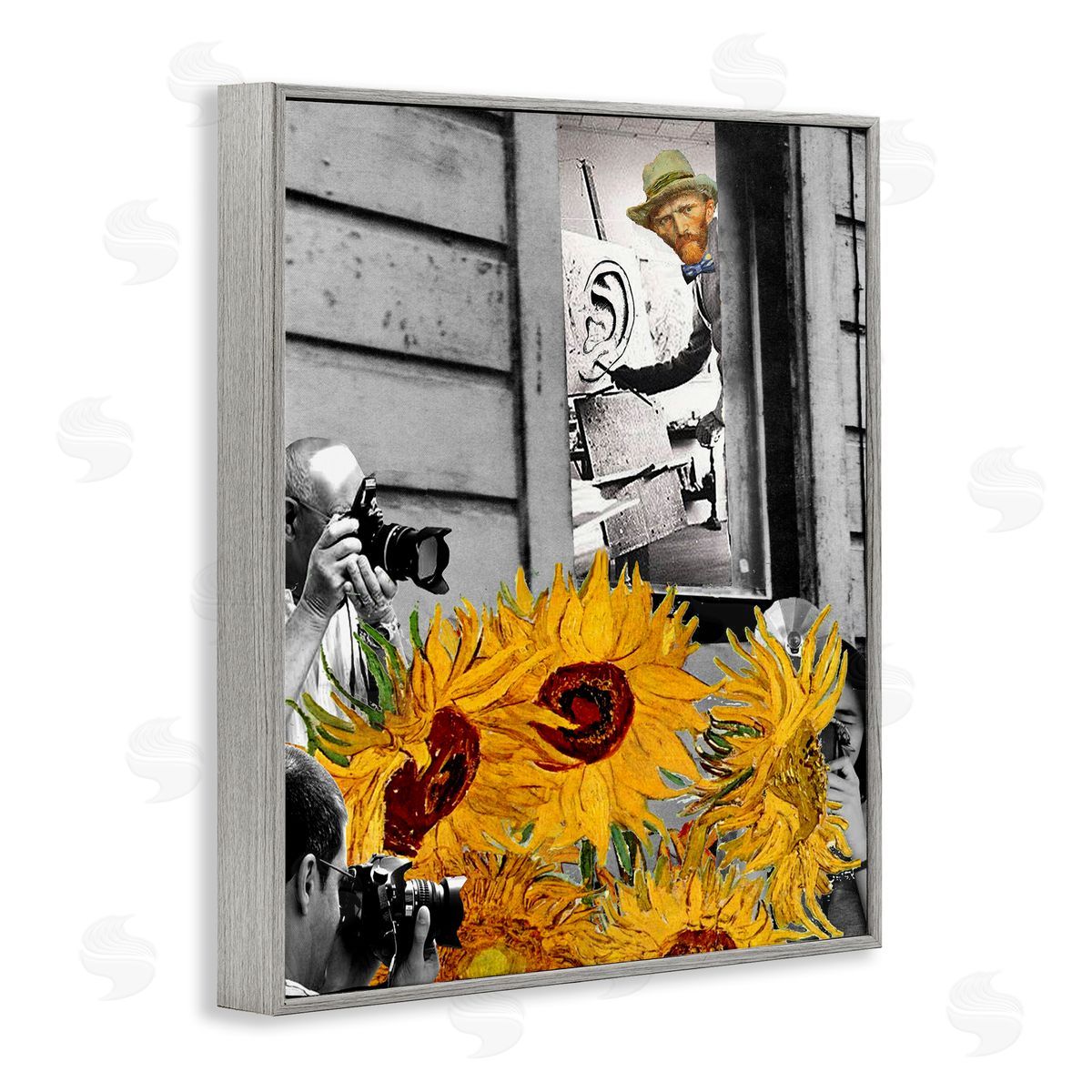 Barry Kite Classic Van Gogh Sunflowers & Paparazzi Painting  Gray Framed Giclee Wall Art Print