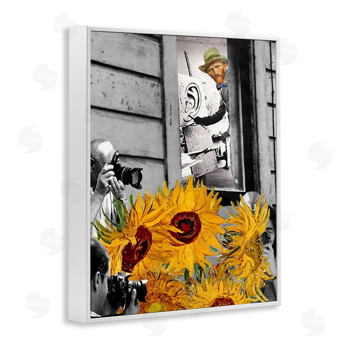 Barry Kite Classic Van Gogh Sunflowers & Paparazzi Painting  White Framed Giclee Wall Art Print