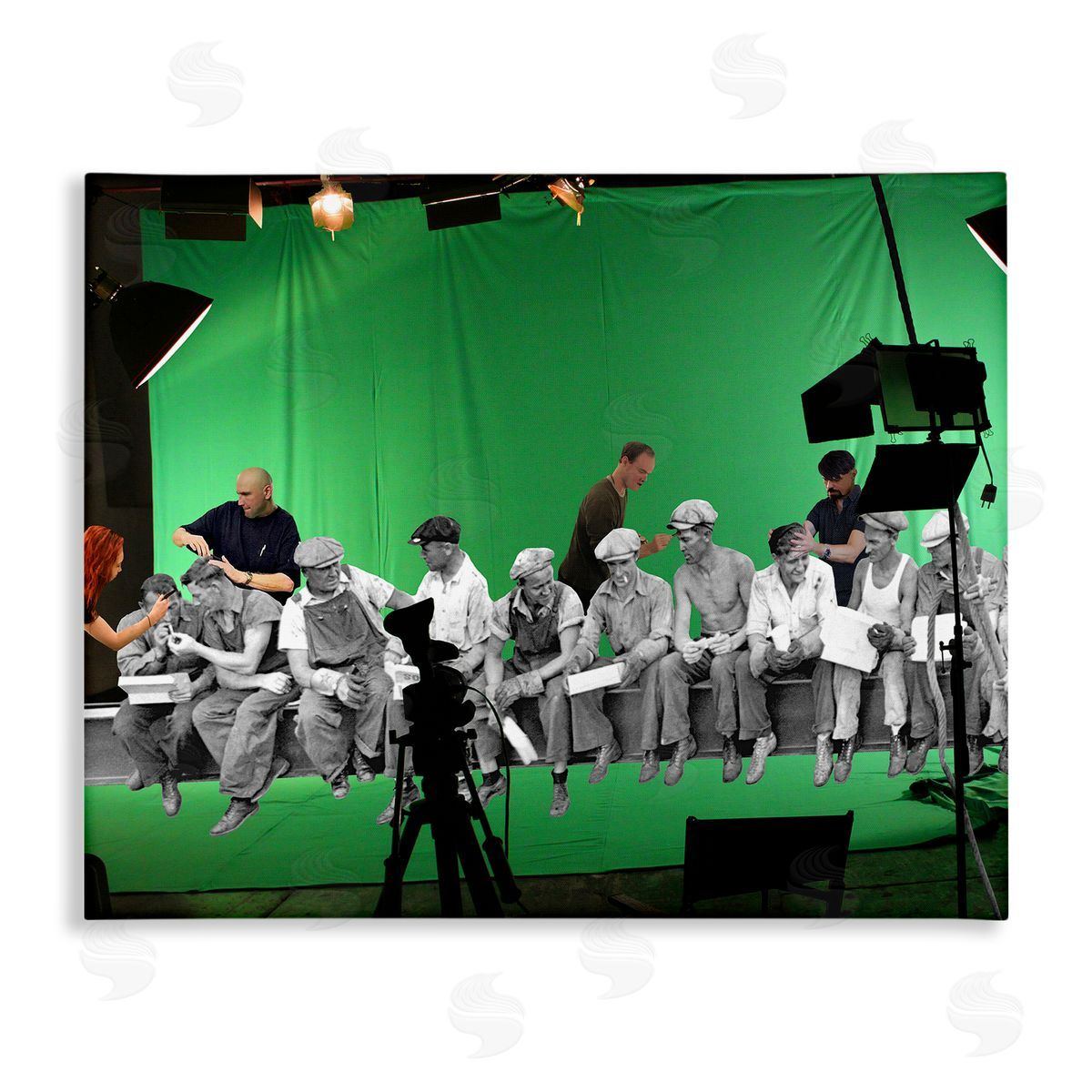 Barry Kite Green Movie Set Vintage Monochrome People  Stretched Canvas Wall Art Print
