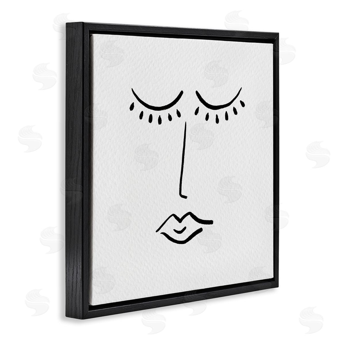 Amy Brinkman Closed Eyes Lips Minimal Face Doodle Style  Black Floating Frame Canvas Wall Art Print