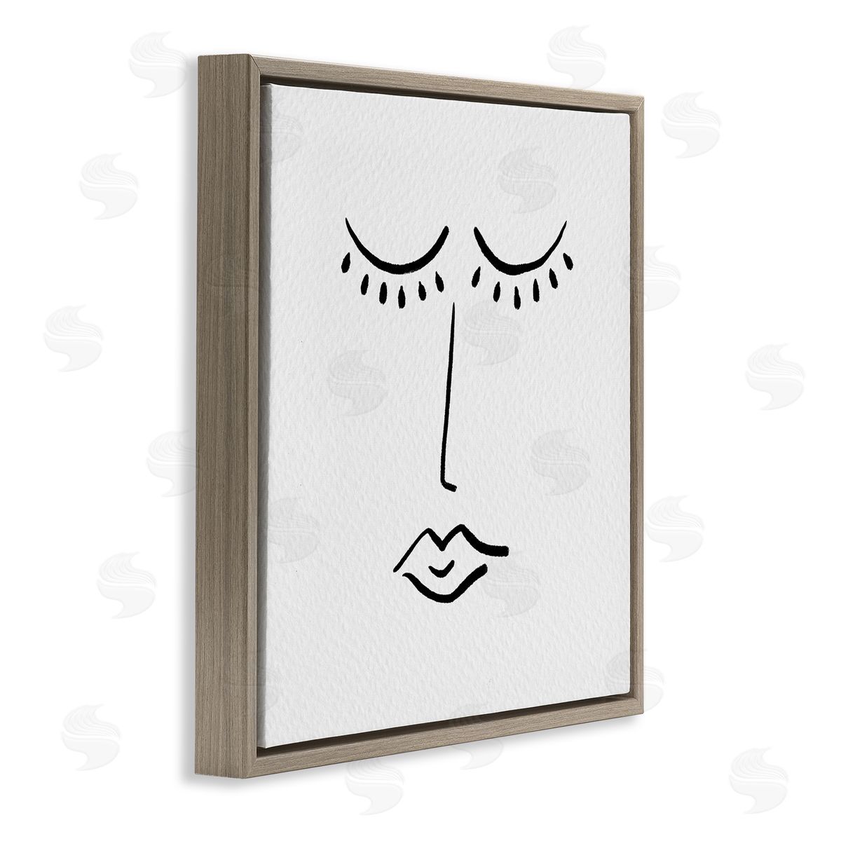 Amy Brinkman Closed Eyes Lips Minimal Face Doodle Style  Brown Floating Frame Canvas Wall Art Print