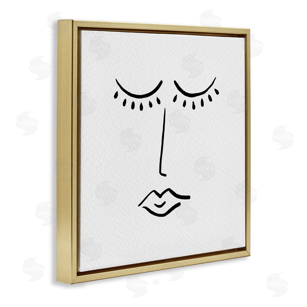 Amy Brinkman Closed Eyes Lips Minimal Face Doodle Style  Gold Floating Frame Canvas Wall Art Print