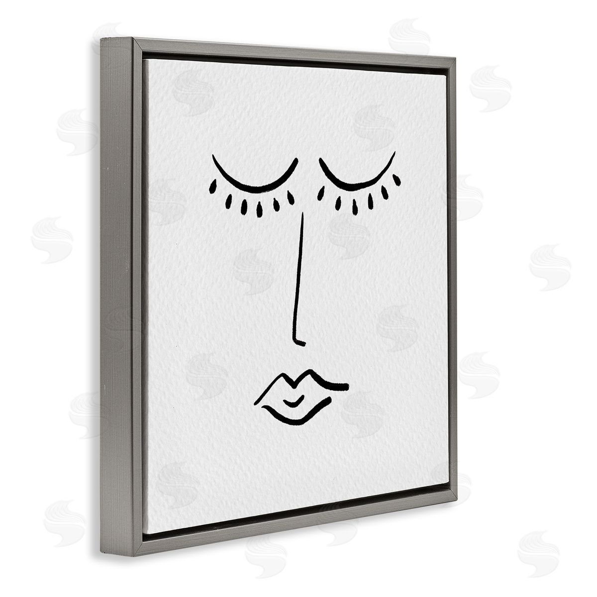 Amy Brinkman Closed Eyes Lips Minimal Face Doodle Style  Gray Floating Frame Canvas Wall Art Print
