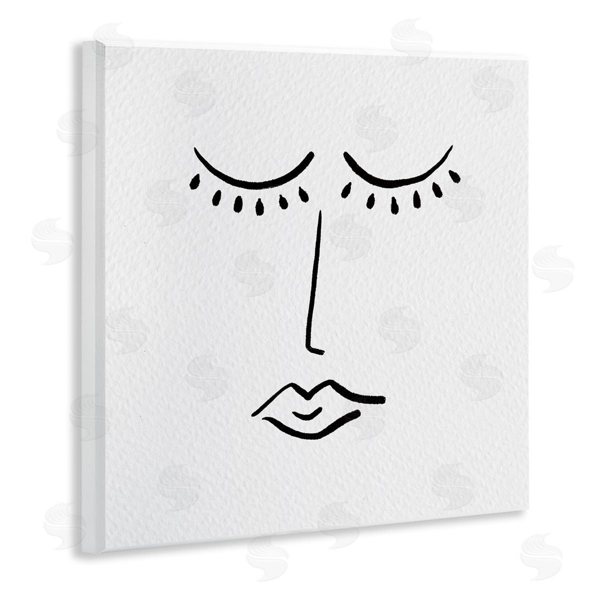 Amy Brinkman Closed Eyes Lips Minimal Face Doodle Style  Wooden Wall Plaque Art Print