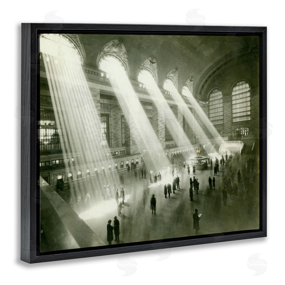 Jadei Graphics Vintage Black & White Photograph Arched Windows Sunlight Black Floating Frame Canvas Wall Art Print