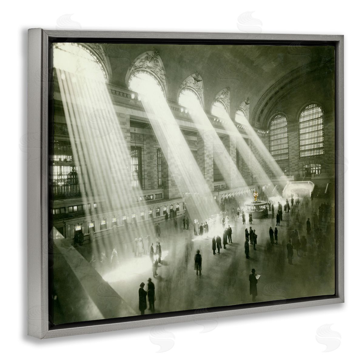 Jadei Graphics Vintage Black & White Photograph Arched Windows Sunlight Gray Floating Frame Canvas Wall Art Print