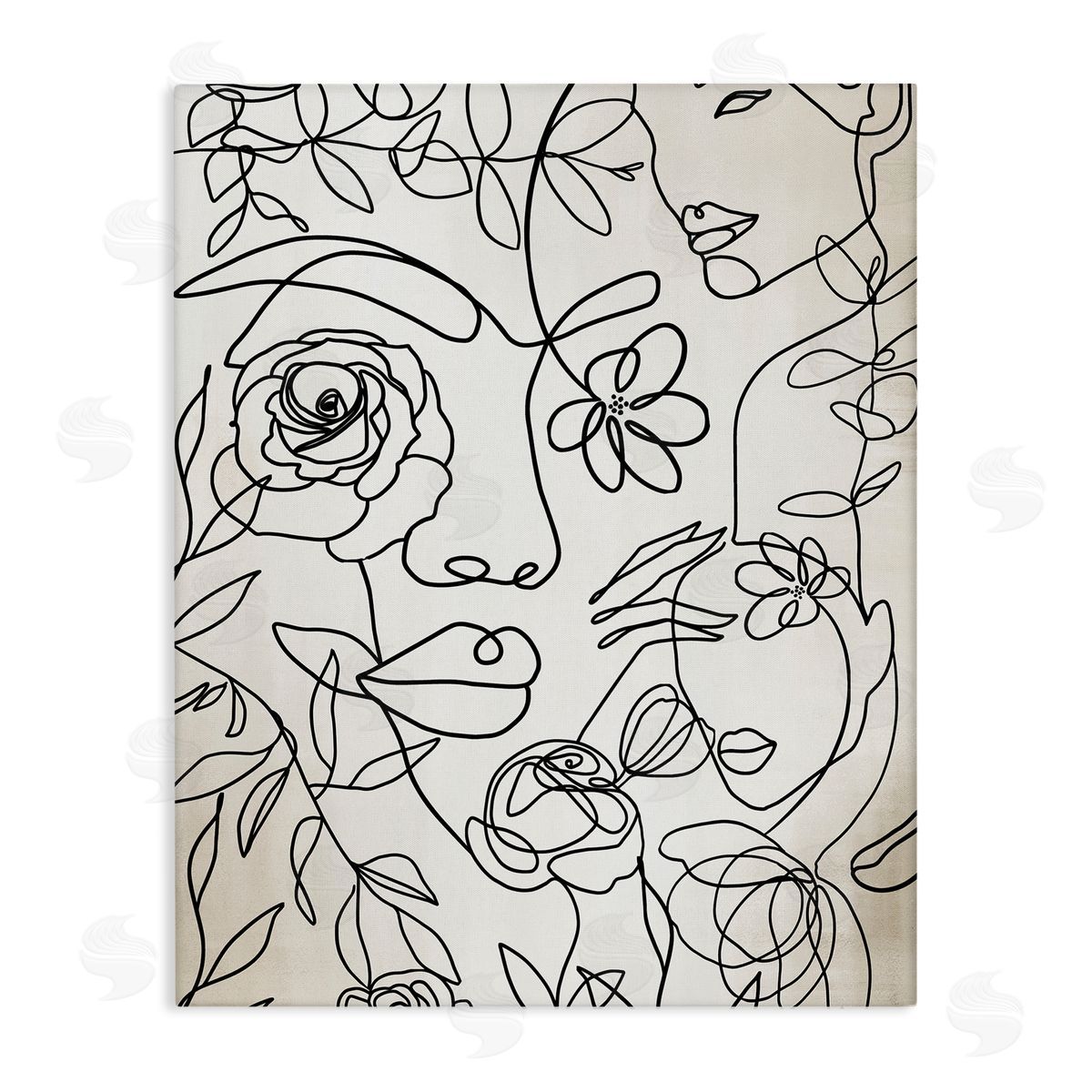 Ros Ruseva Minimal Line Drawing Floral Blossoms Botanical People Faces  Stretched Canvas Wall Art Print