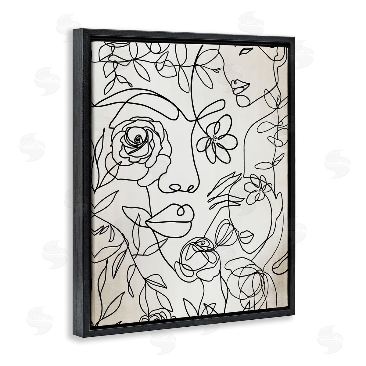 Ros Ruseva Minimal Line Drawing Floral Blossoms Botanical People Faces  Black Floating Frame Canvas Wall Art Print