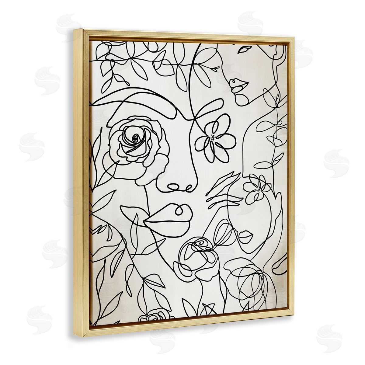 Ros Ruseva Minimal Line Drawing Floral Blossoms Botanical People Faces  Gold Floating Frame Canvas Wall Art Print