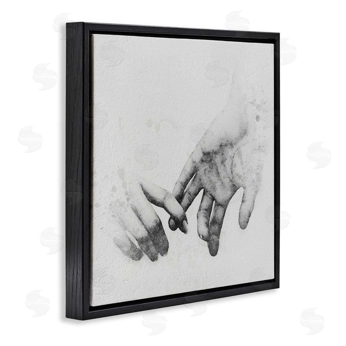 Ros Ruseva Classic Monochrome Gentle Holding Hands Couple Design Black Floating Frame Canvas Wall Art Print