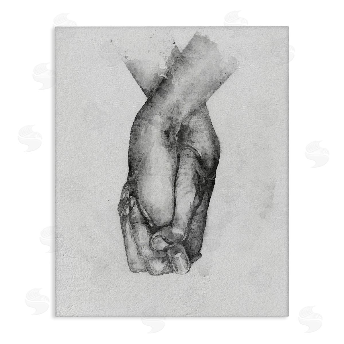 Ros Ruseva Simple Vintage Black & White Hand Holding Illustration Stretched Canvas Wall Art Print
