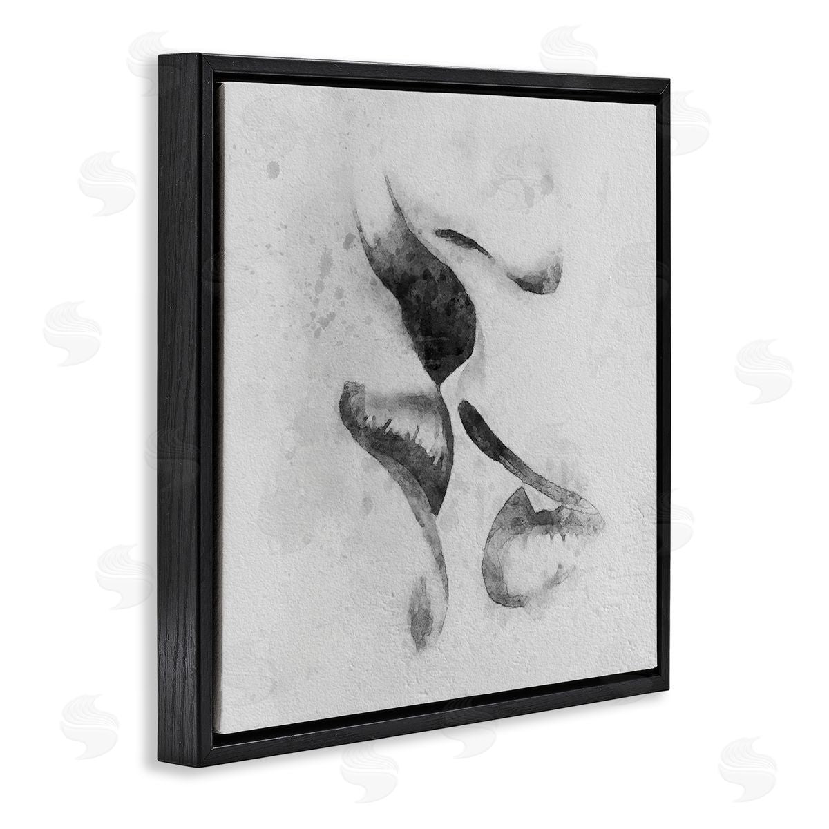 Ros Ruseva Romantic Kiss Faces Lips Closeup Couple Drawing Black Floating Frame Canvas Wall Art Print