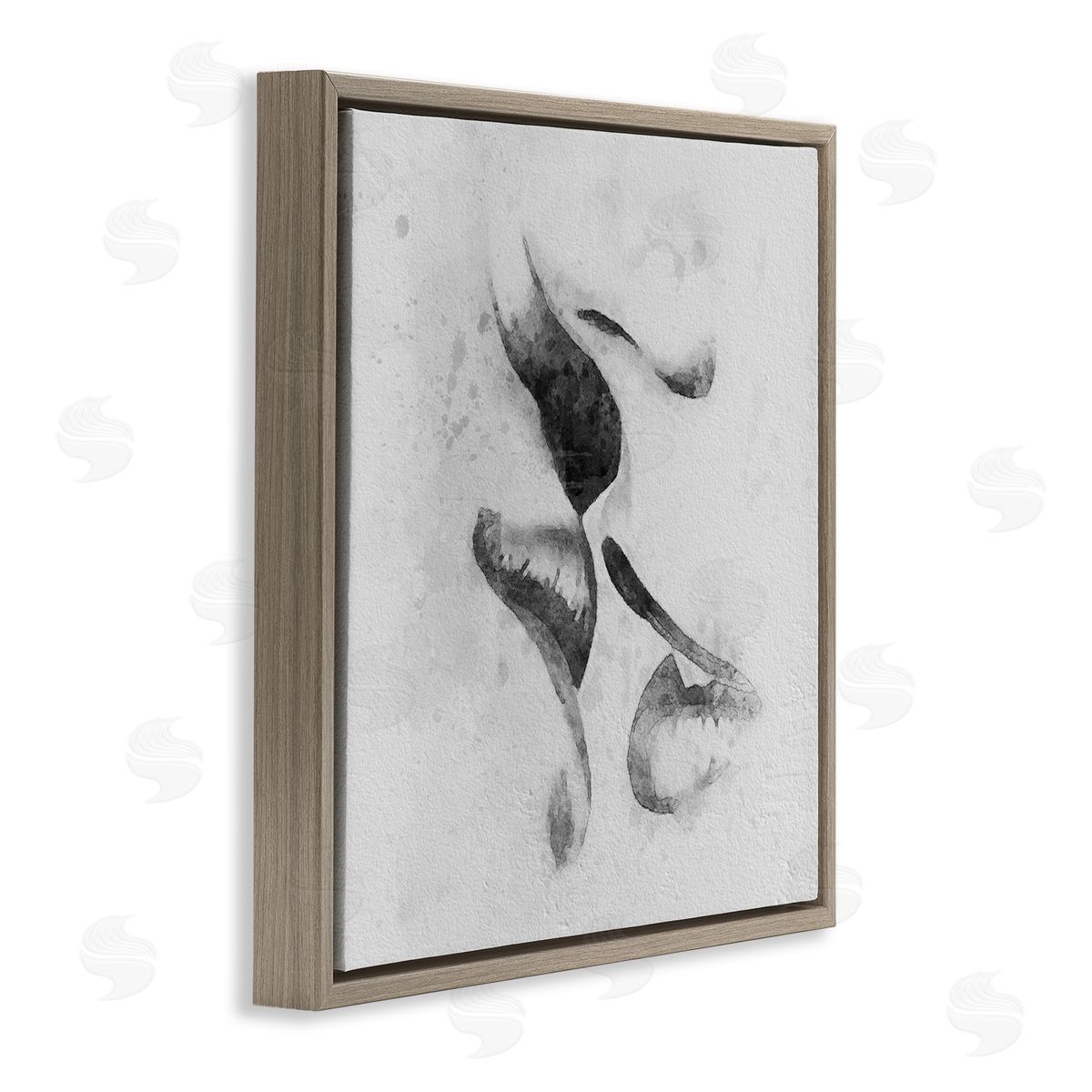 Ros Ruseva Romantic Kiss Faces Lips Closeup Couple Drawing Brown Floating Frame Canvas Wall Art Print