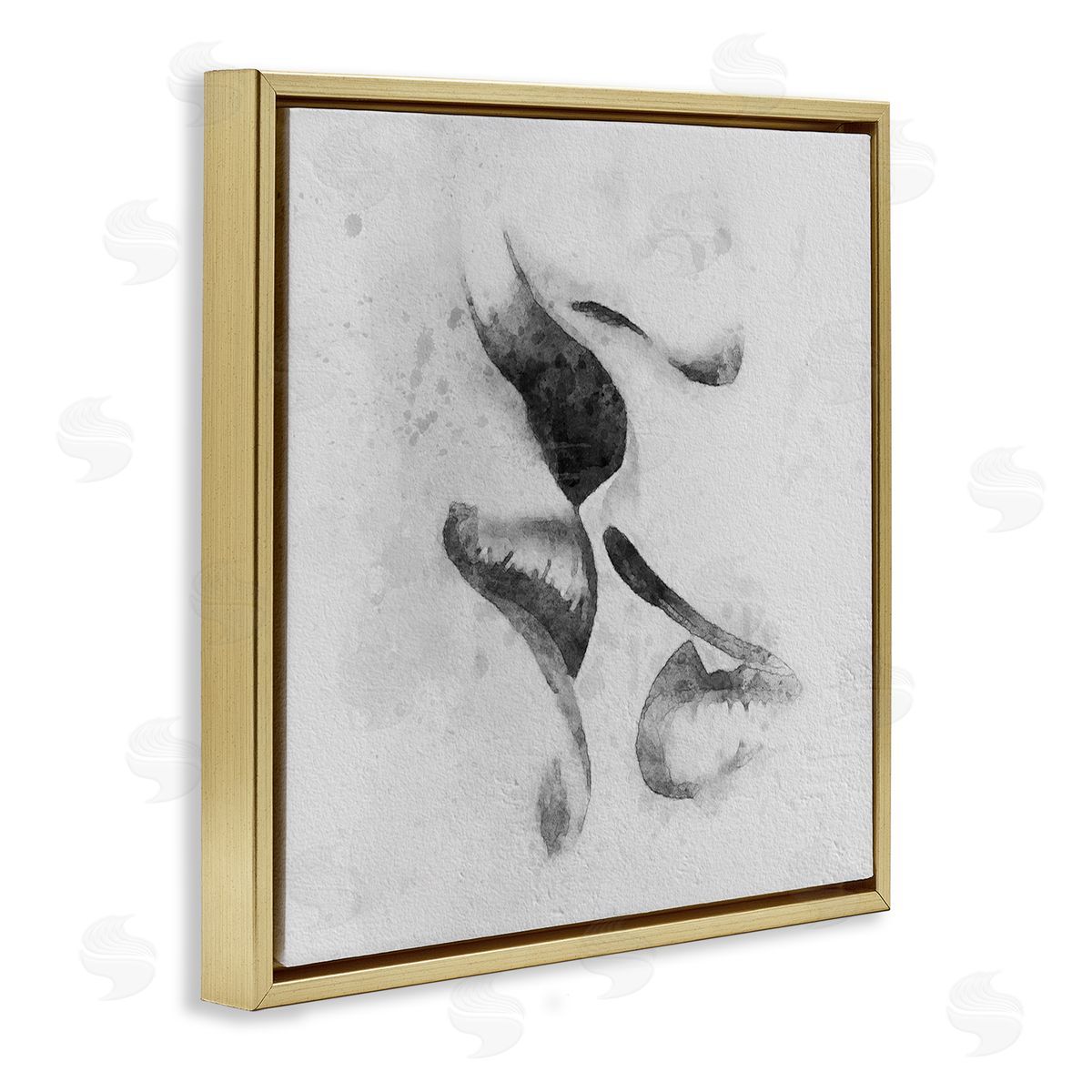 Ros Ruseva Romantic Kiss Faces Lips Closeup Couple Drawing Gold Floating Frame Canvas Wall Art Print