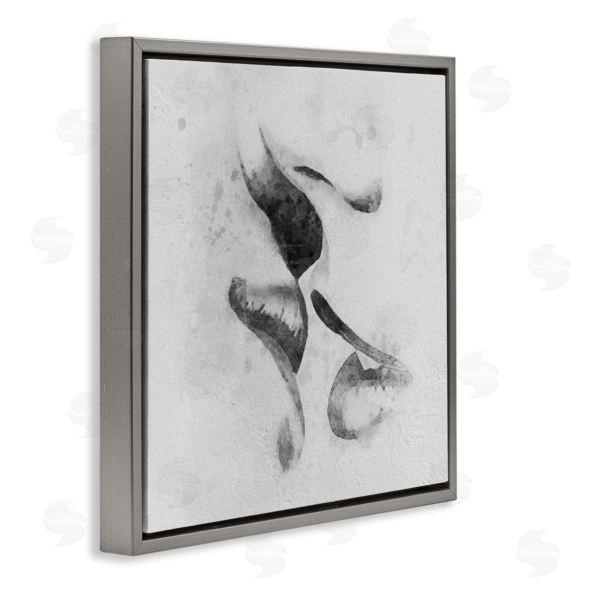 Ros Ruseva Romantic Kiss Faces Lips Closeup Couple Drawing Gray Floating Frame Canvas Wall Art Print