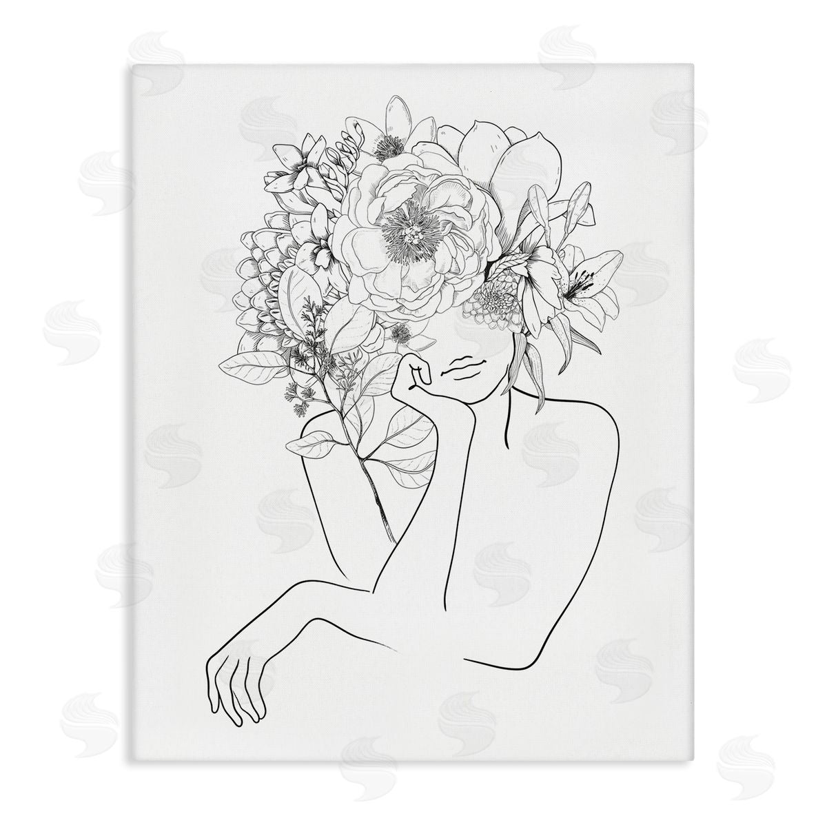 Ros Ruseva Person Resting Head Hand Flower Blossom Arrangement  Stretched Canvas Wall Art Print