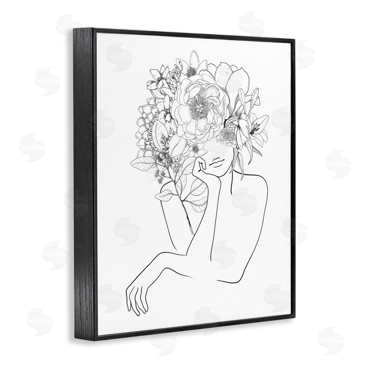 Ros Ruseva Person Resting Head Hand Flower Blossom Arrangement  Black Framed Giclee Wall Art Print