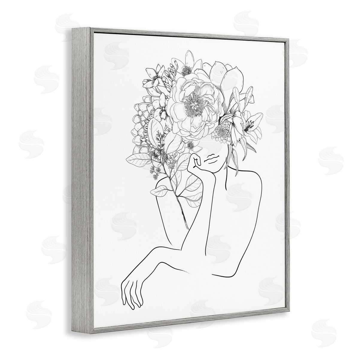 Ros Ruseva Person Resting Head Hand Flower Blossom Arrangement  Gray Framed Giclee Wall Art Print