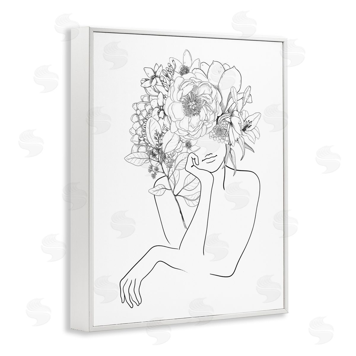 Ros Ruseva Person Resting Head Hand Flower Blossom Arrangement  White Framed Giclee Wall Art Print