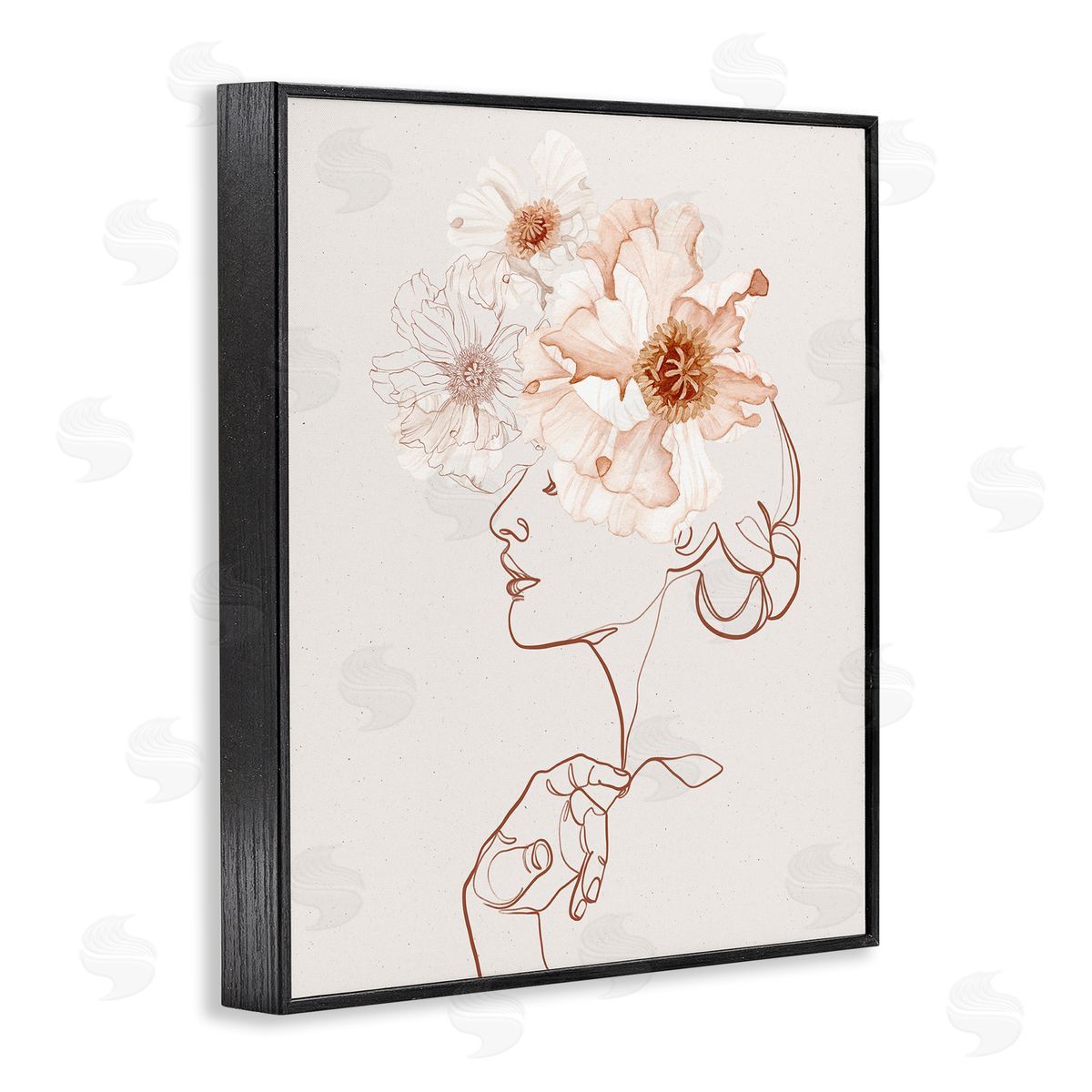 Ros Ruseva Delicate Pink Flower Blossoms Woman Line Drawing  Black Framed Giclee Wall Art Print