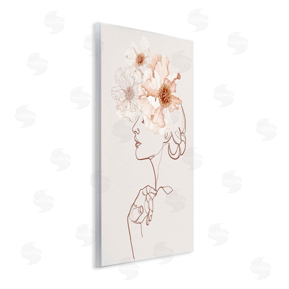 Ros Ruseva Delicate Pink Flower Blossoms Woman Line Drawing  Wall Plaque Art Print