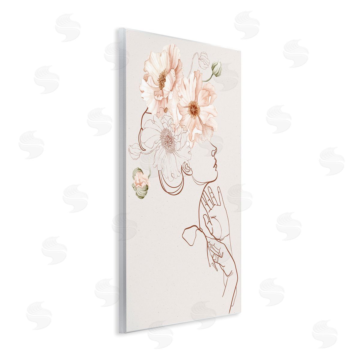 Ros Ruseva Blooming Pink Flowers Woman Minimal Outline Wall Plaque Art Print