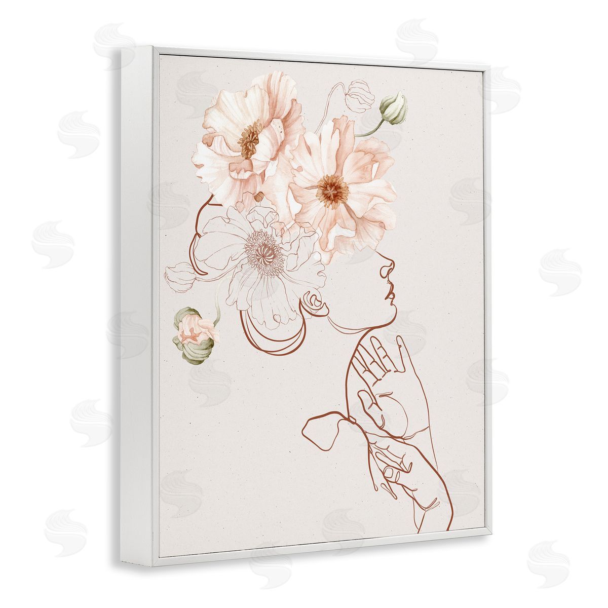 Ros Ruseva Blooming Pink Flowers Woman Minimal Outline White Framed Giclee Wall Art Print