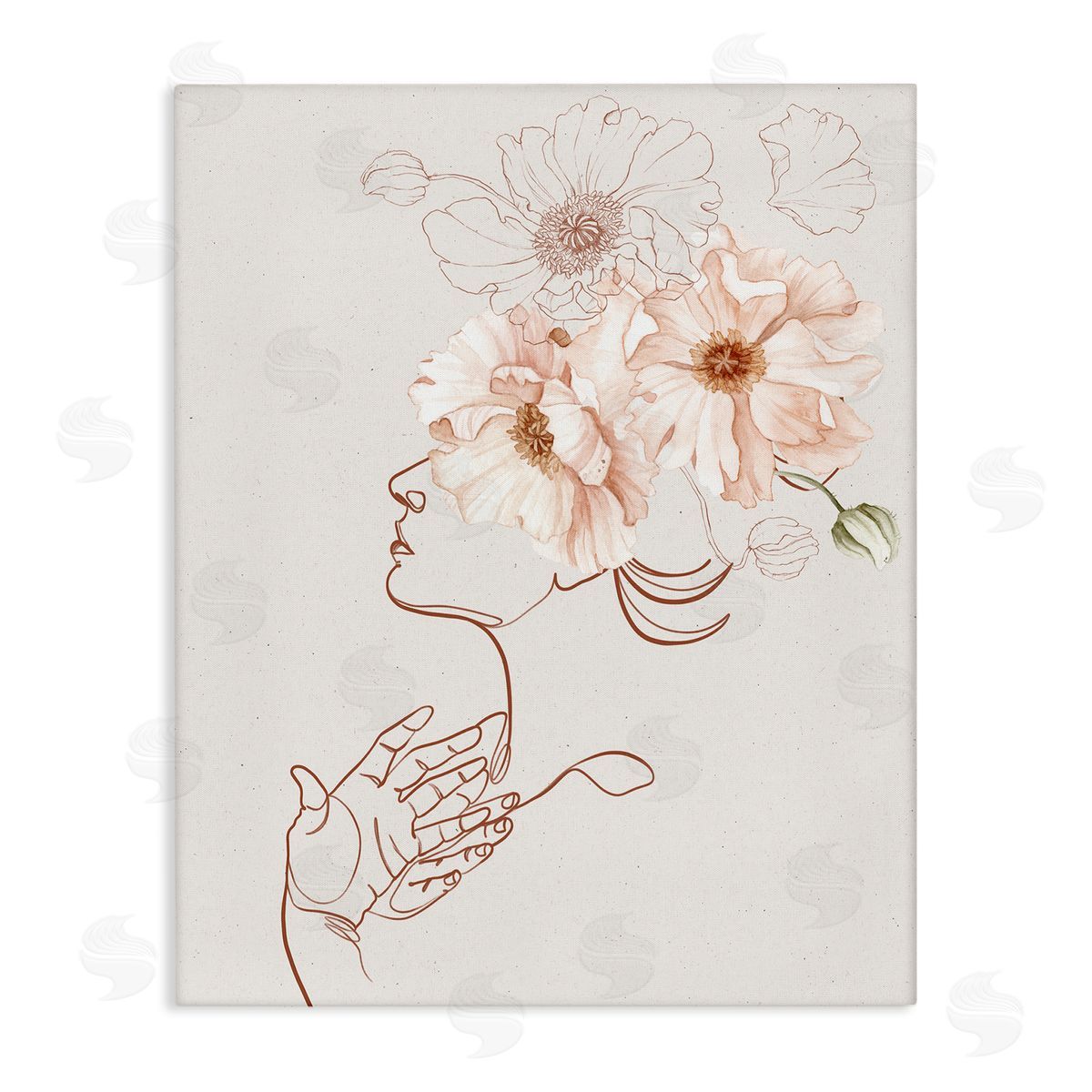 Ros Ruseva Simple Pink Botanical Pattern Bouquet Person Outline  Stretched Canvas Wall Art Print