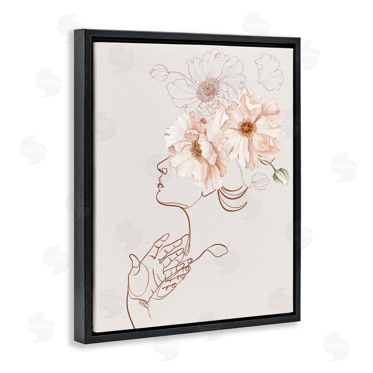 Ros Ruseva Simple Pink Botanical Pattern Bouquet Person Outline  Black Floating Frame Canvas Wall Art Print